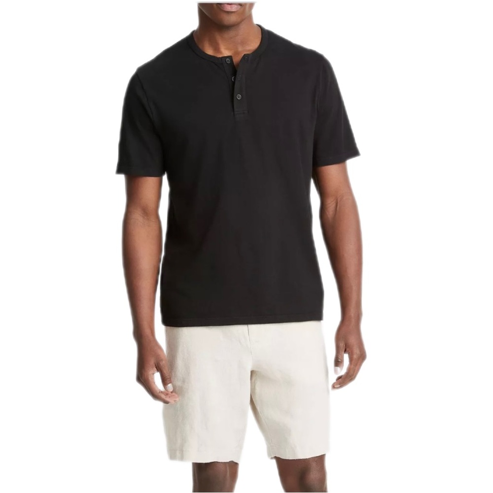 Vince Men's Dark Blue Short Sleeve Garment Dyed Henley Shirt Medium Pima Cotton